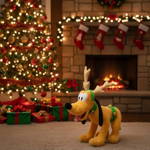 Disney Pluto Reindeer Plush Christmas Holiday Antlers & Bells 8" Collectible - Picture 2 of 12